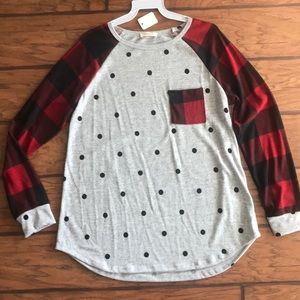 Red Buffalo Plaid with polka dots top- New